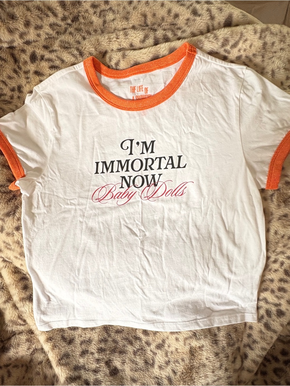 Taylor Swift White & Orange Ringer Tee with 'I'm Immortal Now' Graphic